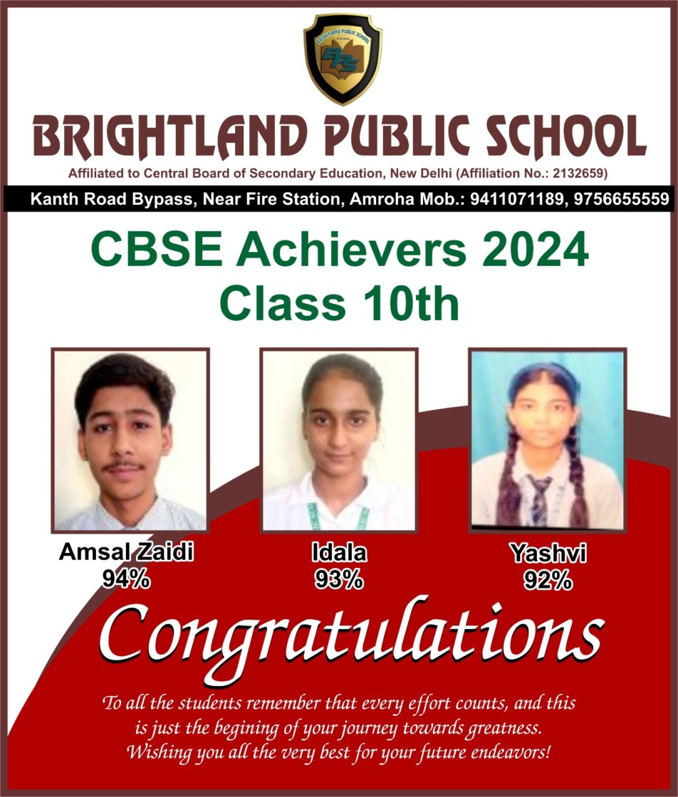 Achiever OF CLASS 10TH 2024 | Brightland Public School